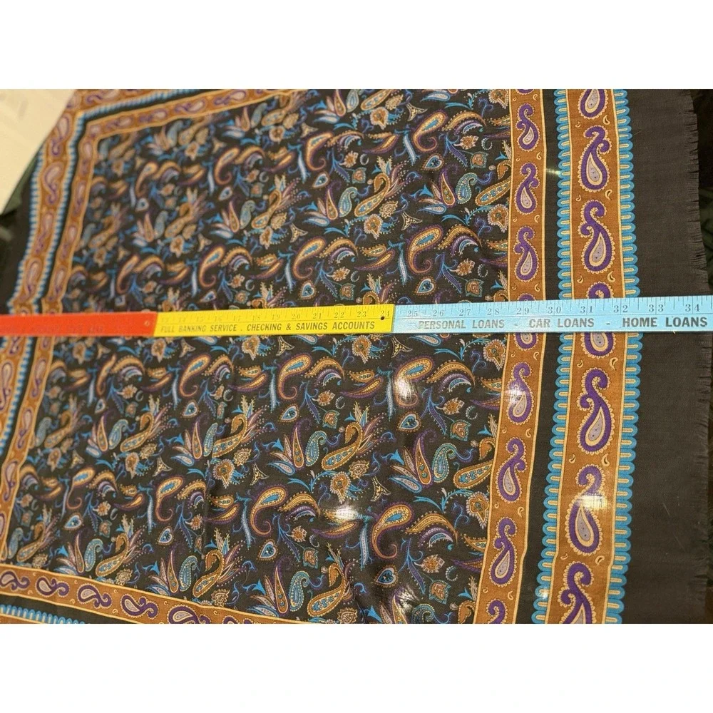 Vintage Casca for Magid Wool Scarf Black Paisley Dark Academia Fringe Square‎
